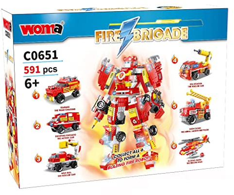 WOMA 2023 City Fire Station Building Set - Kit giocattolo pompiere con camion, elicottero di soccorso e robot, set di gioco di ruolo, giocattoli STEM dai 5 anni in su (591 pezzi) (C0651A)