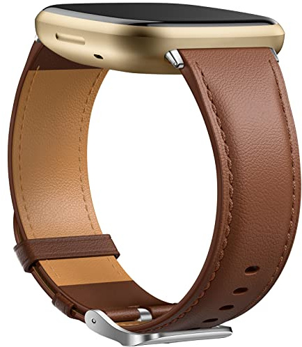 Dirrelo Echtes Leder Armband Kompatibel mit Fitbit Versa 3 Armband/Versa 4 Armband/Sense Armband/Sense 2 Armband für Damen Herren, Lederband Ersatzband für Fitbit Versa 3 Armband/Fitbit Sense Armband
