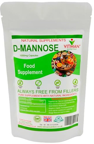 D-Mannose 1000mg, 90 Vegan Capsules. Natural Cystitis Supplement for Women and Men. UK Manufactured. (90)