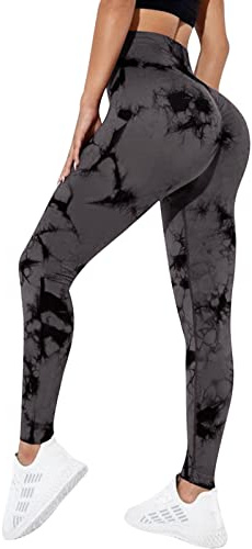 Litthing Gym Leggings Frauen Scrunch Nahtlose Sportleggin Hohe Taille Pants Tie Dye Yoga Hosen für Training Bauchkontrolle Sport Tights für Laufen Fitness