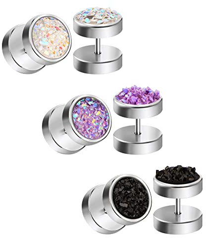 AceFun 16G 3 Paare Gefälschte Runde Ohrstecker Chirurgenstahl Punk Stil Fake Ohrringe Stecker Männer Frauen Clip auf Tunnel Ohr Piercing Fake Ears Plugs