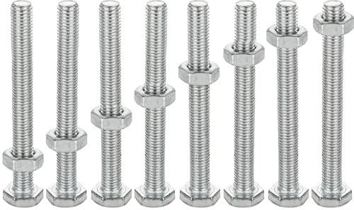 ZOFUN 100 Packs Hex Head Screw Bolt with Nuts, Hexagon M8 x 80 mm Nut and Bolts Set, Fully Threaded Stainless Steel Bolts and Nuts for Equipment/Machinery