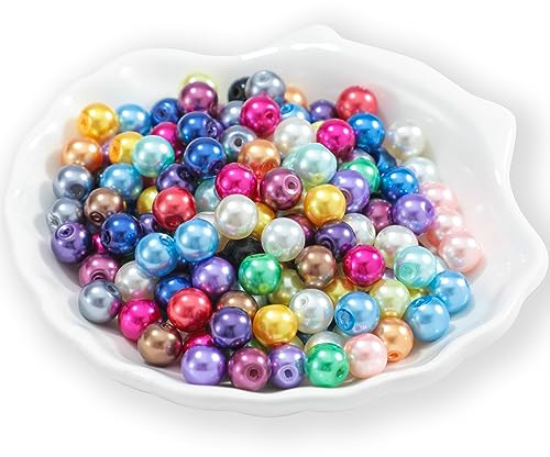 Guoxin 200Pcs Glass Pearl Beads Faux Pearls Round Czech Tiny Satin Luster Spacer Loose Beads Bulk with Holes Handcrafted for DIY Bracelets Jewelry Making Crafts Supplies (4MM, Mix)