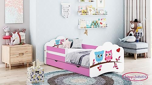 Happy Babies MOBI M28 - Cuna para niños de 180 x 90 cm, con protección anticaída y cajón, cama juvenil con pegatinas de colores, cuna con colchón de 90 x 180 cm