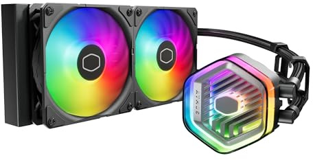 Cooler Master 240 Atmos High Performance Close-Loop AIO Liquid Cooler, R9|i7 Dual Chamber Pump, Customize Cover, Sickleflow Edge PWM, aRGB Lighting, AMD Ryzen AM5|4, Intel LGA 1851|1700 Platform