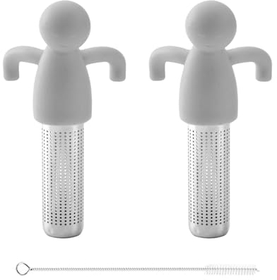 2 Coladores de Acero Inoxidable Gris, Cepillo de Paja, Infusionador de Té Humanoide Creativo Con Mango de Silicona, Filtro de Residuos de Alquitrán