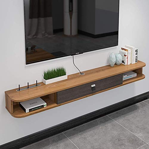 Floating Shelf Wall-mountedCabinet Floating Shelf Wall Shelf with Drawers and Storage Units Audio/Video Console Media Console Gaming Console Shelving Unit for Cable Boxes Routers Remotes (Brown+