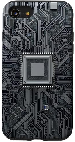 Coque pour iPhone SE (2020) / 7 / 8 Carte mère circuit microchip fond noir informatique