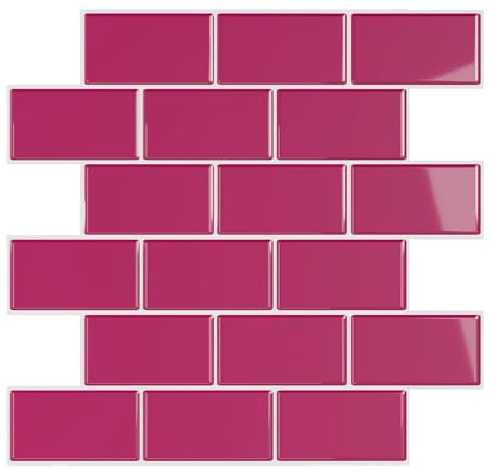 VEELIKE Klebefliesen Küche 3D Fliesenaufkleber Beerenrosa Vintage Fliesenfolie Badezimmer Rosa Wandfliesen Selbstklebend Badfliesen Überkleben Wasserfest Fliesensticker 30.5cm×30.5cm 12 Stück