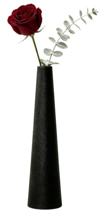 Kleine Keramikvase – 21,6 cm hohe konische Blumenvase mit einem Stiel – schwarzer dekorativer Blumenaufsatz für Hochzeit, Büro, Zuhause