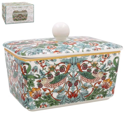The Leonardo Collection William Morris Strawberry Thief Butter Dishes for Kitchen & Home | Dishwasher Safe Butter Dish with Lid for Keep Butter Fresh | Durable BPA-Free Butterdish for Butter Storage