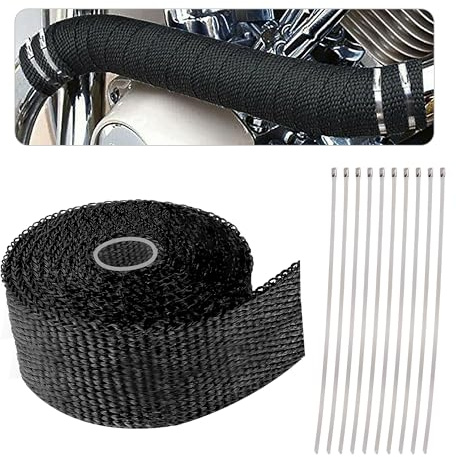5M Auspuff Dichtband mit 10 Edelstahl-Reißverschlüssen,Fiberglas Hitzeschutzband Auspuff für Auspuffrohre,Universal Auspuff Hitzeschutzband Auto Zubehör für Die Meisten Autos