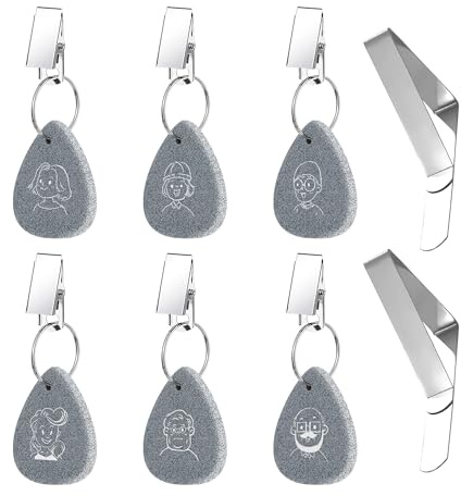 HIDAMAZY Tischdeckenbeschwerer für Draußen, 6Stü Tischdeckengewichte mit Metal Clips Steinanhänger Vorhanggewichte Tischdeckenklammern für Gartentische, Vorhänge, Flaggen, Familienessen, Party
