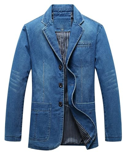 XYGJZ Men's Vintage Denim Blazers Three Buttons Single Breasted Sports Coat(Light Blue,XL)
