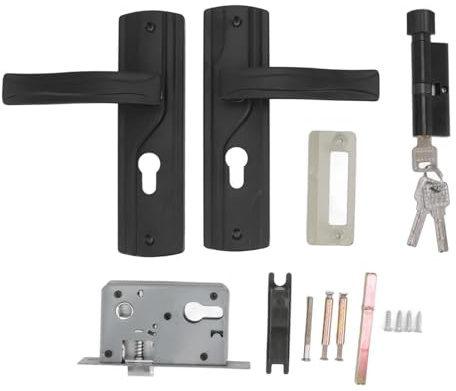 Nikou Cerradura de Manija de Puerta, Manilla Puerta Interior de Acero al Manganeso con Pestillo y Rodamiento Silencioso Universal con Llaves para el Hogar, Dormitorio, Color Negro