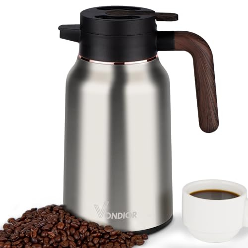 Vondior Thermos Flask, 2 L, Insulated Coffee Pot Made of 304 Stainless Steel, Drinks Dispenser, Coffee Carafe for 36 Hours Hot/Cold Liquids, Suitable for Party Drinks