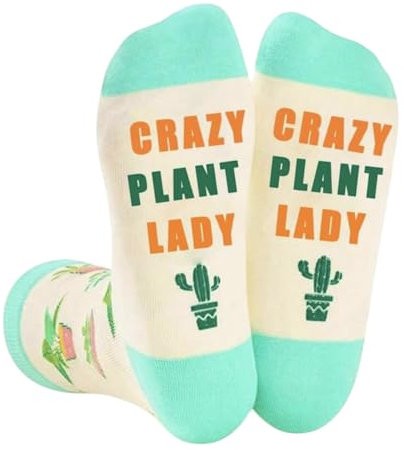 Novelty Crazy Plant Lady Cotton Socks, Cactus Design, Mint Green and Cream, UK Size 4-8