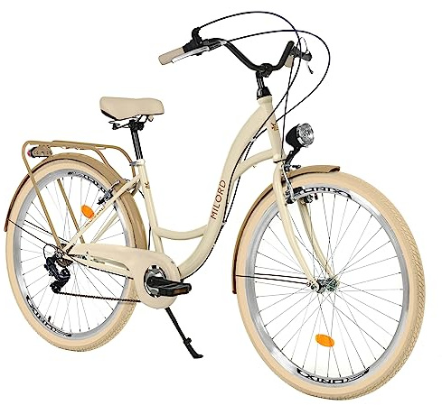 MILORD Damenfahrrad Citybike Komfort Retro Bike Hollandrad Vintage Fahrrad, 26, 28 Zoll, 7-Gang