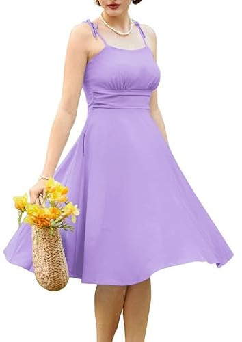 Belle Poque Vestidos para Mujeres Reino Unido Vintage Tirantes Espagueti Línea A Midi Cóctel Fiesta Vestido, Lila, XXL