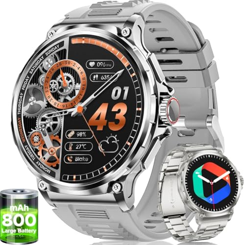 LIGE Montre connectée Homme avec 800 mAh Grande Batterie 1,85″ HD Cadran Rond Bluetooth appels Smartwatch Homme pour iOS Android,Pedometro,Calorie,100+ Modes Sport,Cadran DIY,argenté Acier