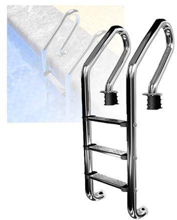 Échelle De Piscine en Acier Inoxydable, Escalier De Piscine Hors Sol Robuste, avec Pédales Antidérapantes, for Piscines Intérieures Et Extérieures, Capacité De Charge 250 Kg(3 Steps)