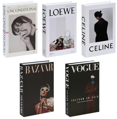 Juego de 5 Libros Decorativos Falsos - Libros de Cartón Duro para Decoración del Hogar - Libros de Exhibición para Mesa de Centro, Estantería u Oficina - Estilo Moderno y Sofisticado (Sin Páginas) (B)