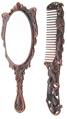 FRCOLOR Vintage Handspiegel Set Mit Metallkamm Kompakter Tragbarer Make-up Spiegel Für Reise Und Alltag Antiker Retro Spiegel Für Schlafsaal Und Kommode