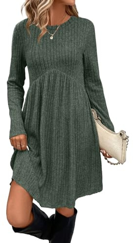 OFEEFAN Spring Dresses for Women Sweater Dress Long Sleeve Dress for Women Winter Clothing Fall Dresses for Women 2026 Cowboy Chic Maternity Fall Clothes Christmas Green M