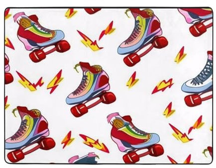 GMSGHJHDR Tappeto lavabile per soggiorno, 120 x 160 cm, stampa con pattini a rotelle colorati, con retro antiscivolo, morbido e confortevole, per camera da letto, cucina, sala da pranzo, ingresso