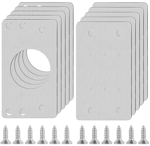 10PACK Hinges Repair Plate with Screws, Stainless Steel Hinge Repair Plate Kit, Kitchen Cabinet Cupboard Door Hinge Repair Brackets with 60 Screws for Kitchen Furniture Wardrobe
