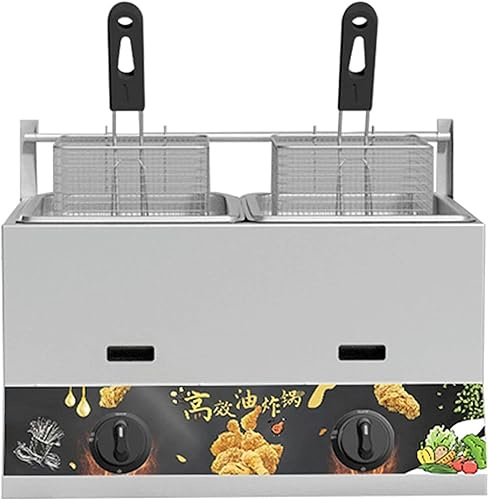 Stainless SteelGas Fryer, 23L Twin Basket Commercial Gas Fryer, Adjustable Firepower, Removable and Washable Stainless Steel, for Home and Commercial (With Basket Ordinar