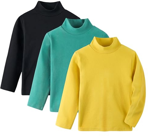 Volunboy Pack de 3 Camisetas Térmicas de Cuello Alto Manga Larga para Bebés y Niños 1-6 Años(Tamaño 100,2-3 años,Amarillo Verde Negro
