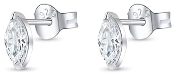Heather Needham Silver Marquise Cut Cubic Zirconia Stud Earrings for Women – Small Elegant Solitaire Studs 3×7mm - Gift Boxed ER301