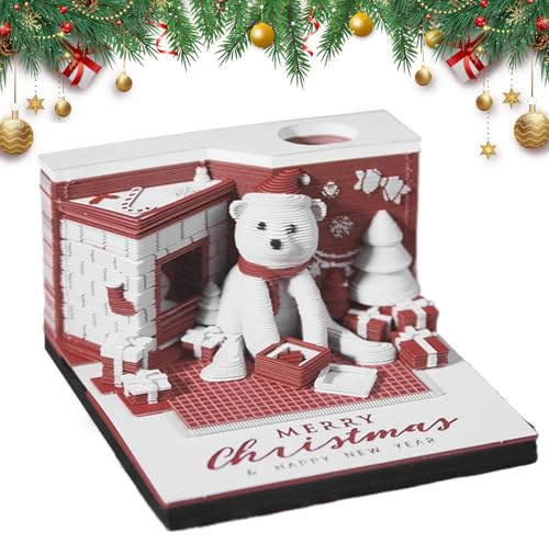 3D Tränenkalender 2026, Weihnachtsbär 3D -Notepad 2026 Kalender, 8x8x4.8cm, Zeitstückkalender Home Dekoration Für Geburtstag Hauswarming Home Office School Klassenzimmer