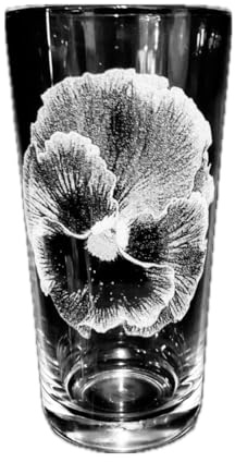 Flower Engraved Glass - Personalised Etched, Gift, Wine, Pint, Whiskey, Gin, Decanter, Cup, Tea, Shot, Christmas, Birthday, Brandy, Coffee, Mug, Beer, Set, vase, Bottle, Wedding, (Pansy)