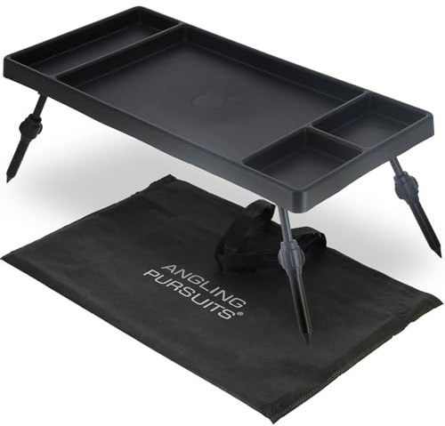 Large Bivvy Table with 4 Compartments Folding 16mm Legs, Durable Black Plastic Compact & Portable Tackle and Bait Prep Carp Fishing Table with Carry Bag (59x29x15cm)