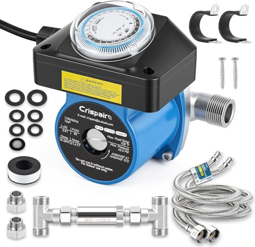 Crispaire Instant Hot Water Recirculating Pump Kit for Tank Water Heaters – 304 Stainless Steel Sensor Valve, 20 PEX Lines, Smart Timer, No Return Line Needed, Saves 11,000 Gal/Year