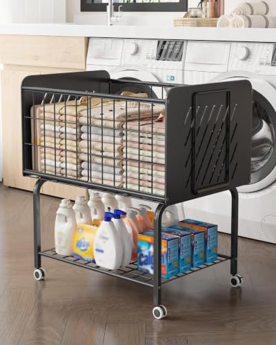 Noskox 2-Tier Wire Laundry Basket with Wheels, Large Capacity Laundry Cart