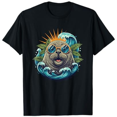Cool Sunglasses Seal Wave Sunrise Tropical Beach Ocean T-Shirt