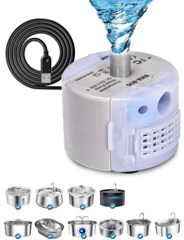 Cat Water Fountain Pump, Replacement Pump for 2L/ 3.2L / 4L Stainless Steel Cat Water Fountain, Ultra Quiet Fountain Pump SMA-800 Submersible Motor with Low Power Consumption 1.5W and USB Cable