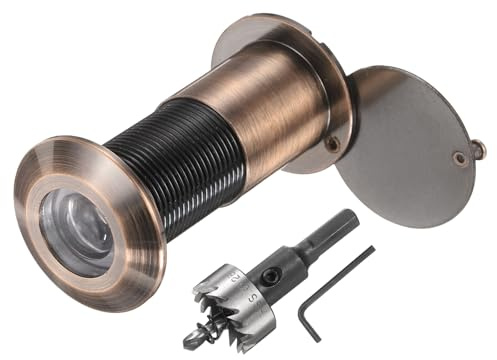sourcing map Door Peephole, Door Viewer Peephole with 26mm/1.02'' Drill Bit Kit Fit 2'' to 3'' Front Door 200 Degree Wide Angle Peepholes Reverse Privacy Covers, Red Brushed