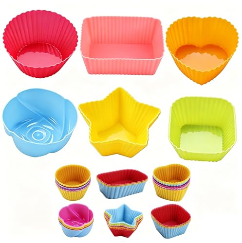 Muffin Cases, Set of 36 Cupcake Cases for Baking, Reusable Silicone Cake Cases with Non-Stick Surface, Durable Silicone Bun Cases in Assorted Colours