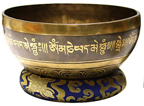 Handstämd Singing Bowl, Tibetansk sångskål Nepal Metall Trä 22 cm