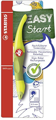 STABILO - Ergonomischer Tintenroller für Rechtshänder - EASYoriginal in limone/grün - Einzelstift - Schreibfarbe blau (löschbar) - inklusive Patrone