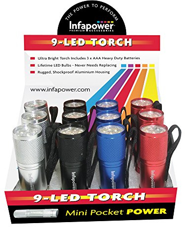 Infapower F006 9-Led Mini Pocket Torch - Pack of 12,Red,silver,black