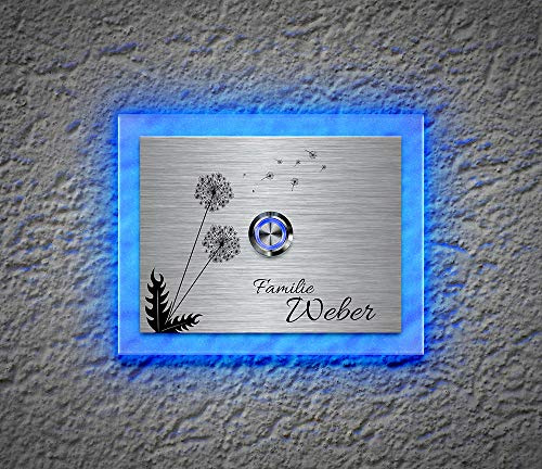 Beleuchtete Edelstahl Türklingeln mit Gravur und über 100 Motive | Gravierte Klingelplatte mit Led-Beleuchtung Größe: 12x9 cm Klingel-Taster Klingelschild Namen Modell: Fuchs-L