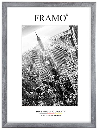 FRAMO Holz Bilderrahmen 27 x 33 cm nach Maß - Grau Gewischt | Größe wählbar | inkl. entspiegeltes Acrylglas | Rahmen für Puzzle | Foto | Poster