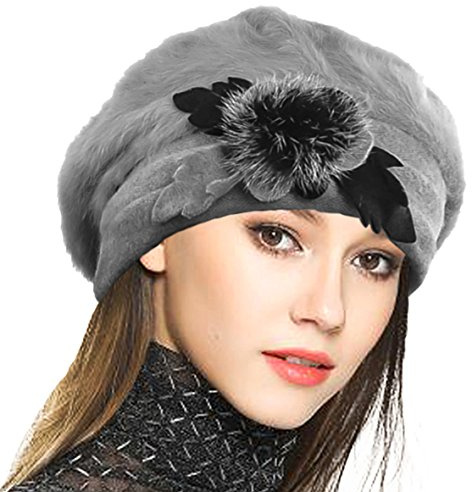 VECRY Damen Wolle Barette Angola Kleid Beanie Schädel Mützen Stricken Winter Hüte
