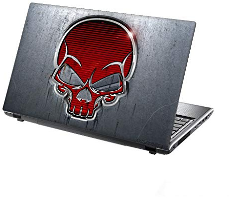 TaylorHe 13-14 Zoll (33,5-35,6 cm) Vinyl-Aufkleber, farbig, mit Motiv, für Laptop (34 cm x 23,5 cm), roter Totenkopf auf Metall