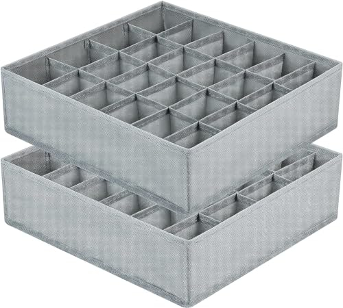 joyoldelf Organizer cassetti, 2 pezzi Divisori per Cassetti, 24 Scompartimenti Organizer Armadio per Biancheria Intima Calze, fazzoletti e Cravatte(grigio)